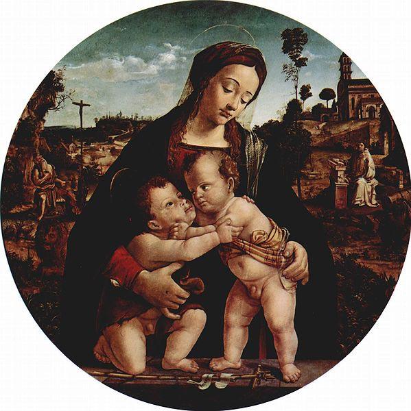 Piero di Cosimo Madonna mit Hl. Johannes dem Taufer, Tondo oil painting image